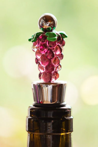 Bouchon universel Grappe de raisin rouge en verre de Murano-Accessoire vin  et champagne - Objet design